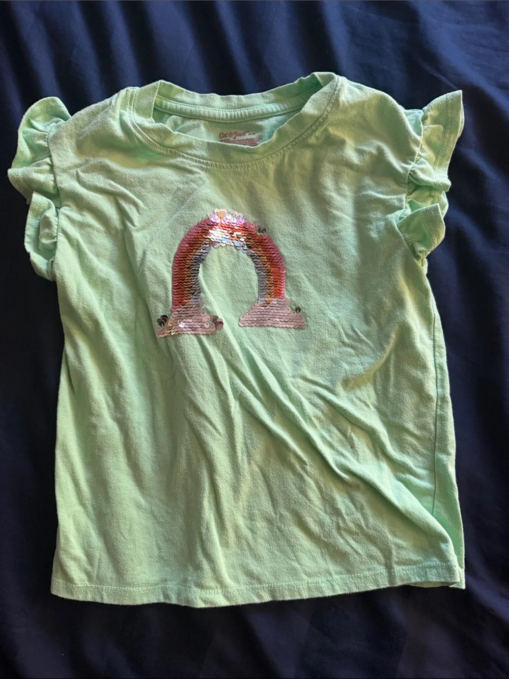 Cat & Jack Mint Green Sequin Rainbow Flutter Sleeve Tee